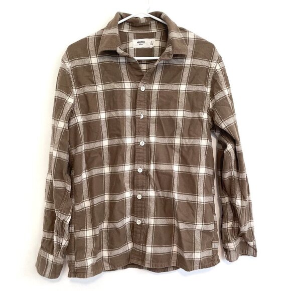 HOLLISTER HCO Mens Check Overshirt Brown White Plaid Flannel Button Down Cotton - Picture 2 of 14